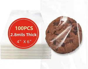 DTmasao 4x6 Inches 100 Pcs Clear Self Sealing Cellophane Bags Cookie Bags Resealable Cellophane Bag for Packaging Cookies,Gifts,Favors, Products,Candy