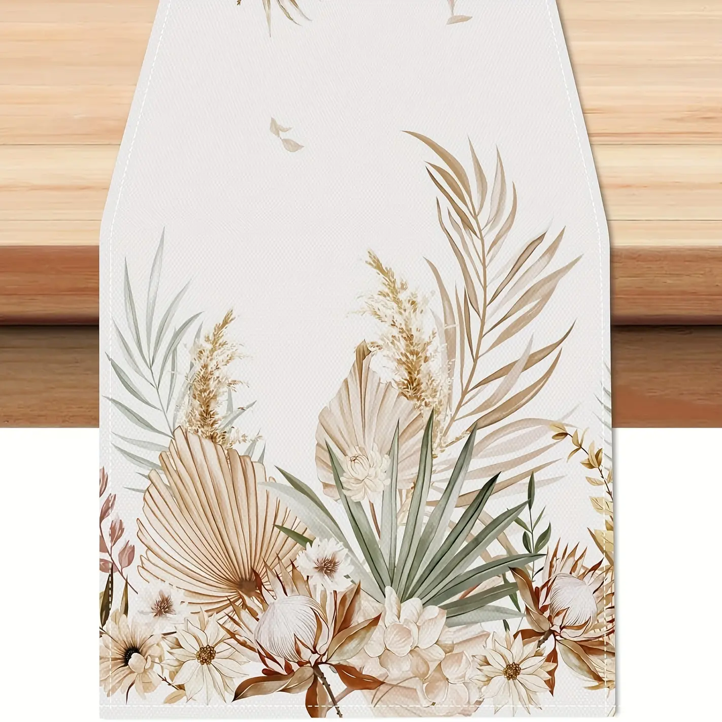 1-Piece Rectangular Boho Fall Leaves Print Linen Table Runner - Fall Series, Heat Resistant, Dustproof, Durable, Machine Washable, Waterproof, Wipe Clean, DIY Patterns - Ideal for Home Parties, Dining Table Decor