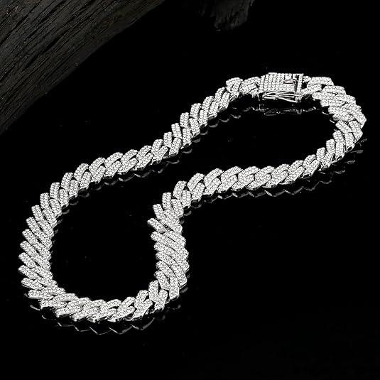 Cuban Link Chain Mens Iced Out Miami Cuban Necklace Silver/Gold Bling Diamond Hip Hop Jewelry for Women