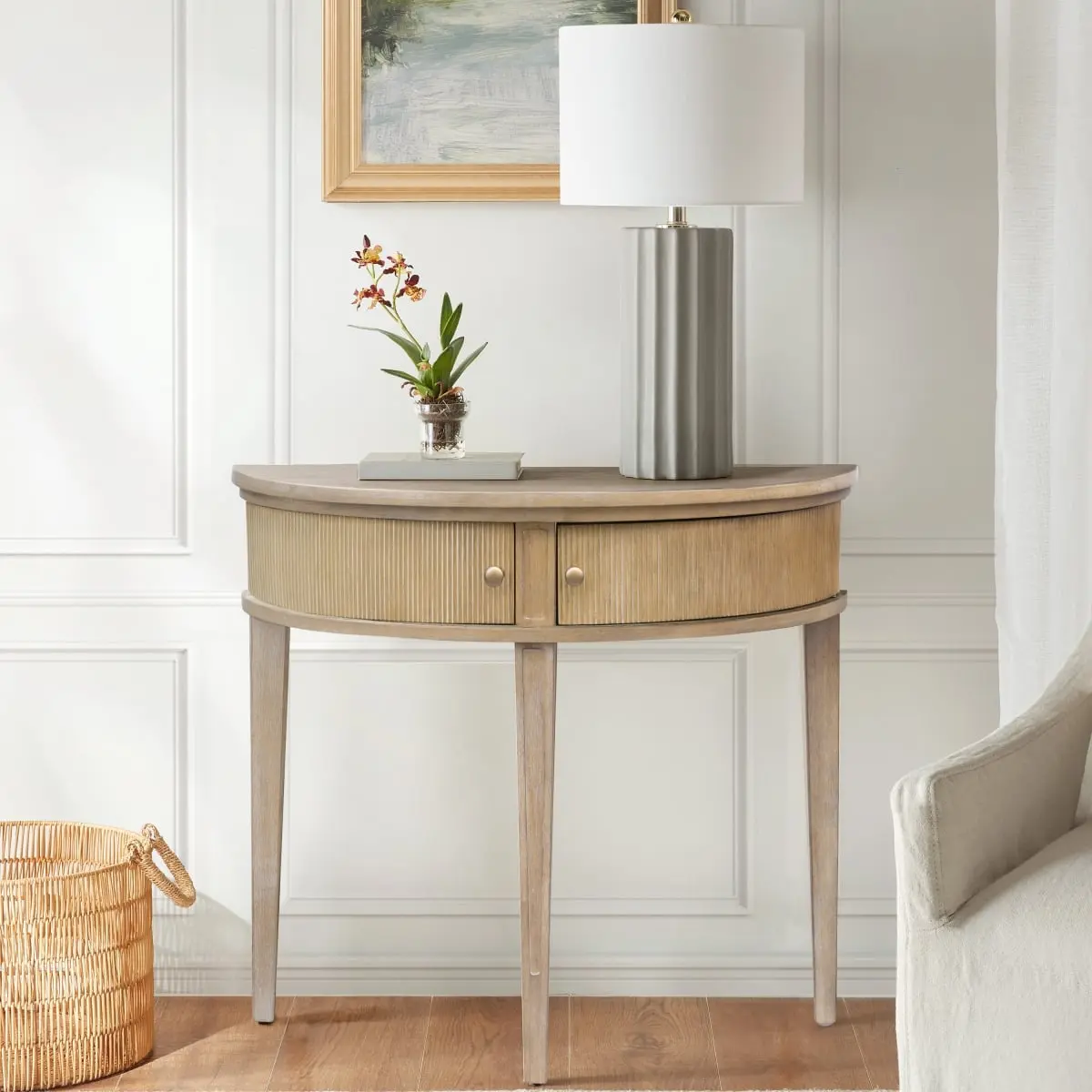 Martha Stewart MT120-1193 36x14x32 in. Reclaimed Wheat Storage Console Table, Farmhouse Entryway Piece, Farmhouse Entryway Table, Console Table Entryway