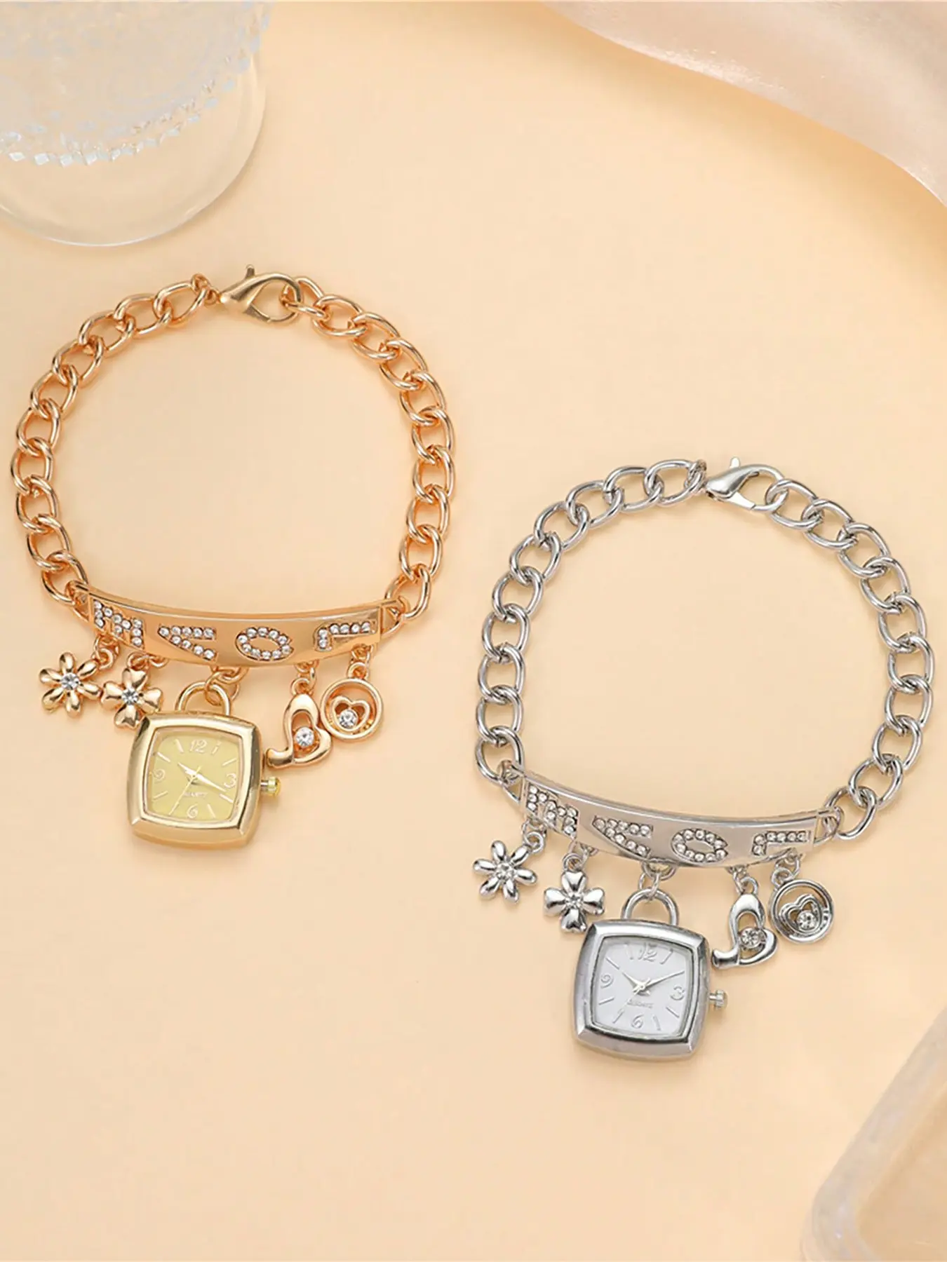 Women Fashion Luxury Bracelet Strap Quartz Wristwatches Set Ladies Square Arabic Numeral Dial Watch