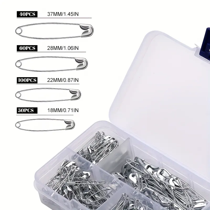 250 Packs of Luxurecourt Safety Pins - Four Versatile Sizes, Long-Lasting, Corrosion-Proof, High-Quality Nickel Plated Steel with Sharp Edge, Ideal for Crafting, DIY, and Fashion Projects, Bulk Pack for Convenient Storage and Use
