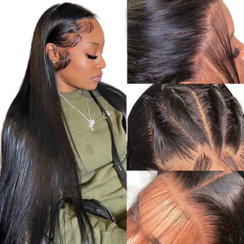 More Face 13x6 Straight Lace Frontal Wig 100% Natural Human Hair with Baby Hair - Cap Size 22.5 Inch, 24-32 Inch Length Available, Low Maintenance, Natural Color #1b