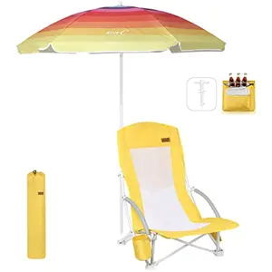 Nice C Beach Chair for Adults with Umbrella Cooler Cup Holder and Carry Bag High Back Low Seat for Beach and Lake