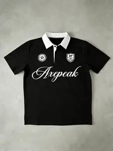 Colorblock Collar Graphic Print Polo Shirt, Vintage Streetwear Style, Short Sleeve, Casual Fitted H-Type, Y2K Summer Essential, Fashion