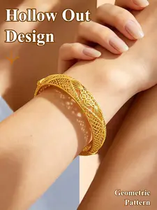 18K Golden Plated Filigree Bangle Set for Women | Vintage Openwork Floral Bangles | Traditional Bridal Jewelry for Wedding & Special Occasions Stackable Bracelet