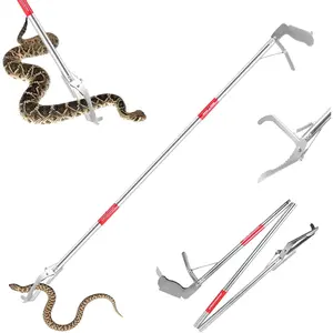 50" Collapsible Stainless Steel Snake Grabber Tool: Multi-Functional Hook, Tongs, Pole, Reacher for Safe Snake Handling and Rattlesnake Catching