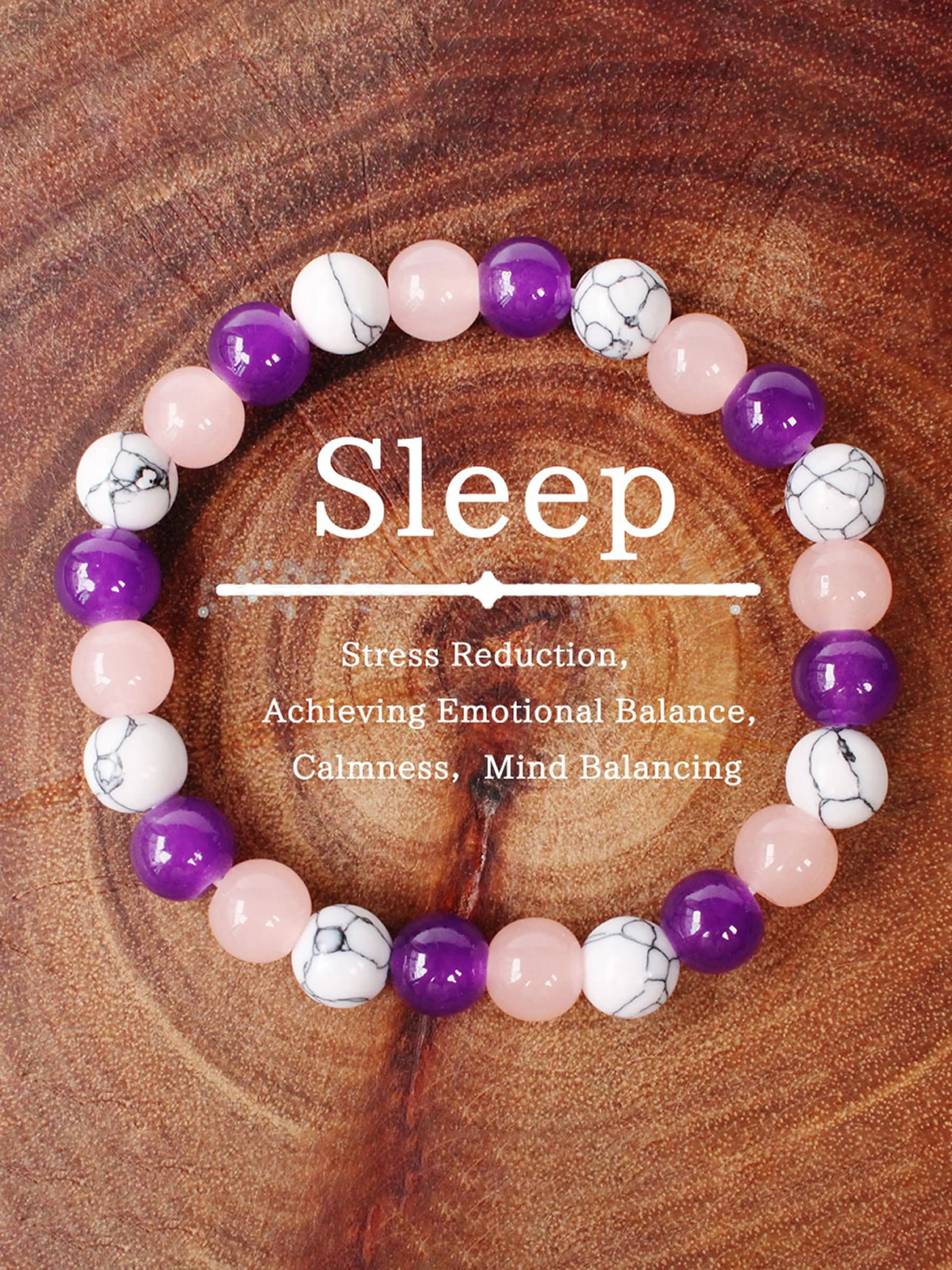 Stress Relief Sleep Bracelet, Anxiety Bracelet, Crystal Bracelet, Handmade String Imitated Amethyst Color Stone Beads, Fashion Accessory for Men and Women, Perfect Gift