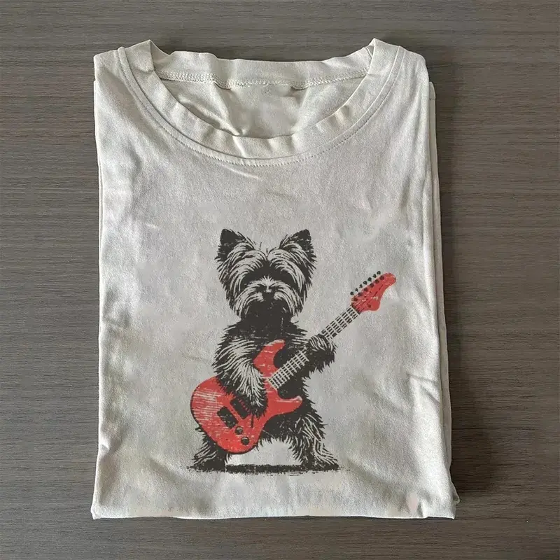 Comfort Colors Yorkie Rock Star T-Shirt, Vintage 90s Dog Playing Electric Guitar Graphic Tee, Animal Lover Gift, Unisex Fit Design, Gift for Men and Women