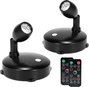 Cordless Spotlight Battery Operated, RGB Uplights with Remote and Timer, LED Indoor Plant Light, Dimmable Tree Accent Lighting, Color Changing Wall Lights for Art Painting Picture Dartboard