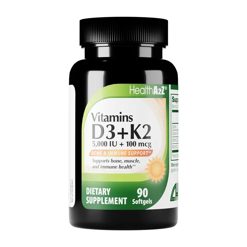 HealthA2Z Vitamins D3 + K2 (MK-7) - 90 Softgels (Pack of 1) - Bone, Mood, Muscle & Immune Health Support - Helps Calcium Absorption