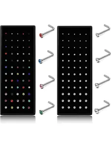 120 Pieces Hypoallergenic Nose Studs for Women Men 316L Stainless Steel CZ Nose Piercing Jewelry L Shaped Nose Rings Bone Studs Screw Piercing 20G 1.5mm 2mm 2.5mm 3mm