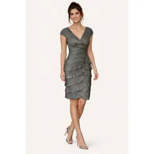 CACHE Metallic Silver Shutter-Pleat Sheath Dress (Size 2)