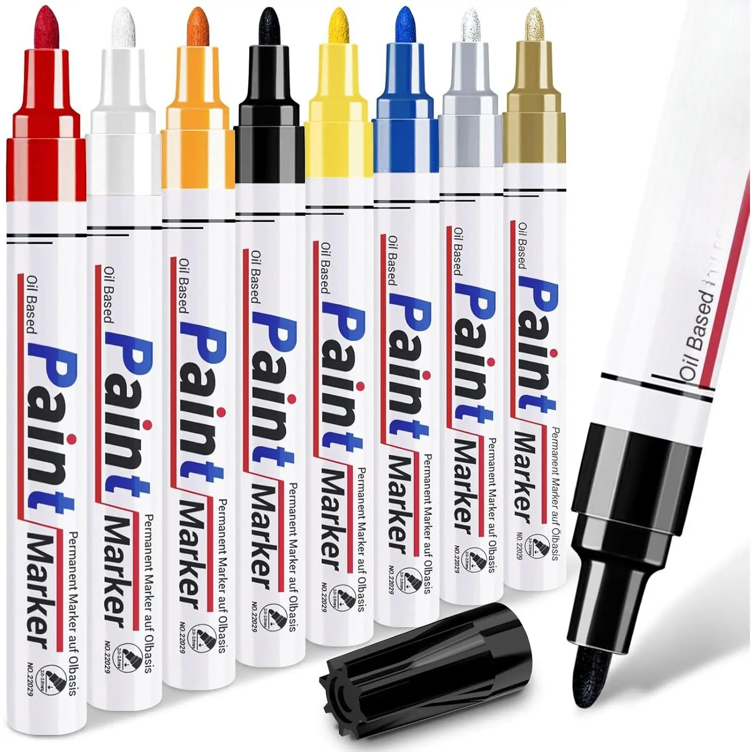 Oil Based  Markers for Metal: 8 Colors Oil Based Permanent  Pens for Metal, , Rock, Fabric, Canvas, Glass, Plastic - Medium Tip Quick-Dry, , Art & Craft Pen