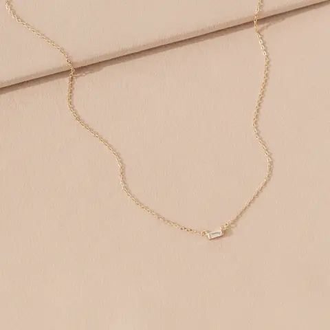 Emery Necklace by Caitlyn Minimalist - Dainty Baguette Diamond Charm Necklace - Minimalist Everyday Necklace - Crystal Jewelry - GIft for Her