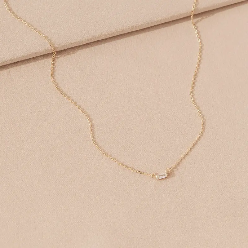 Emery Necklace by Caitlyn Minimalist - Dainty Baguette Diamond Charm Necklace - Minimalist Everyday Necklace - Crystal Jewelry - GIft for Her