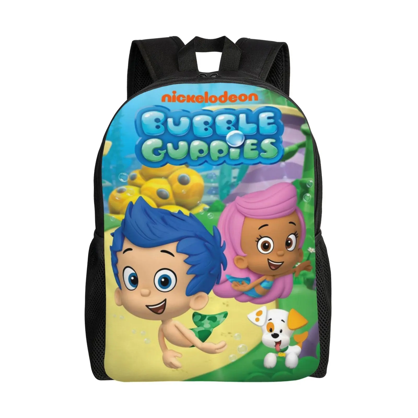Bubble Guppies Full Front Art Backpack, Water-Resistant Oxford Poly Bag for 15-in Laptop & iPad, Slim Fold School Backpack, 22.9x22.8x4.2cm, Backpacks For School, 15 Inch