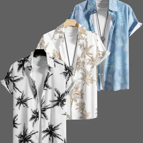 Men's Plants Print Floral Casual Tropical Style Short Sleeve Shirt, Regular Fit Button Down Top for Summer, Men's Clothes for Beach Vacation, button up shirt, Casual Stylish Menswear, Casual Button Shirts, Beachy Shirt, Menswear, Casual Summer Clothing