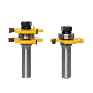 Tongue and Groove Router Bit Set, 1/2 Inch Shank, 3 , Adjustable T-Shape , 1/4 Inch Collet Size