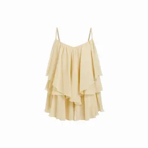 Cider Chiffon Sweetheart Layered Ruffle Hem Oversized Blouse