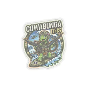 Cowabunga Turtle Soldier Kiss-Cut Stickers | Surfing Military Turtle Decal