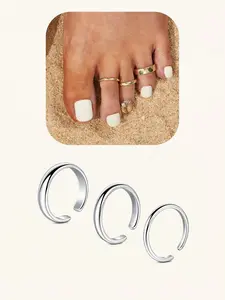 Women's Toe Rings 3-Piece Set, Hypoallergenic 14k Gold Plated Adjustable Fit Toe Rings, Summer Beach Foot Jewelry, Casual Style, Summer Ready