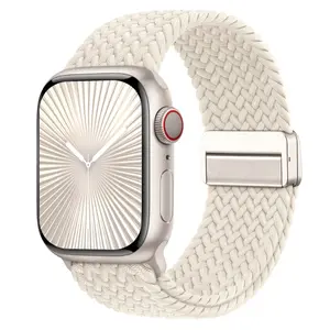 Missair Braided Stretchy Bracelet Band Compatible with Apple Watch 38/40/41/42/44/45/46/49mm (Series 1-10, SE, Ultra), with Magnetic Clasp – Soft Nylon Sport Solo Loop for Women & Men