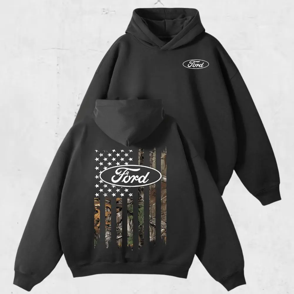Ford Trucks Camo Hoodie or Sweatshirt/T-Shirt – Vintage Ford USA Flag Graphic Tee, Classic American Truck Streetwear for Men & Women, Perfect Gift for Pickup & Country Fans