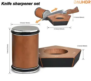 Rolling Knife Sharpener Set with Diamond and Ceramic Abrasive Discs (with Magnetic Suction), 15°/20° Adjustable Angle, Wooden Handle Design, Multifunctional Special Kitchen Knife Sharpener Tool, Suitable for All Hardness Grades of Steel