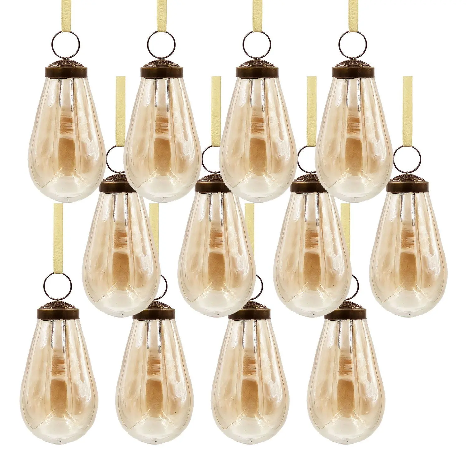 Luster Tear Drop Ornament, Glass Decorative Hanging Christmas Tree Ornaments For Holiday Party Decorations (Set of 12)