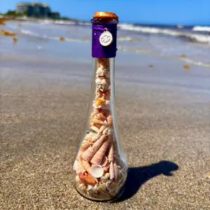 Handmade Mermaid’s Teardrop Sea Shell Bottle with Zodiac Charm - Coastal Life Home Decor, Celestial-Inspired Beach Decor Sampler Gift