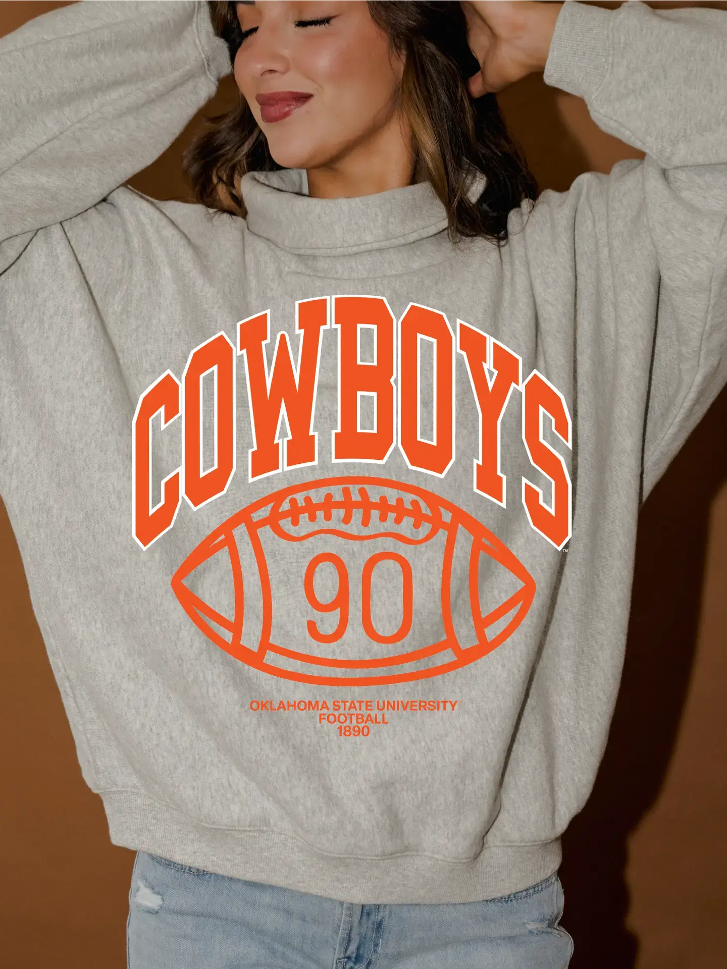 Livy Lu Women's Osu Cowboys Classic Gray Roll Neck Sweatshirt