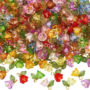 160Pcs Floral Acrylic Tulip Flower Charms Bulk Transparent Plastic Colorful Spring Flowers Charms for Jewelry Making DIY Crafting Necklaces Bracelet Anklets Adults