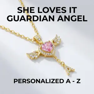MEIITRUE Mom Love It Guardian Angel, Personalized Initial Necklace 14K Gold Plated Heart Zirconia Movable Wings Jewelry, A-Z Pendant Gift Box for Women, Mom, Wife, Daughter, Sister, Friend, Classmate, Teacher, Grandma, Aunt, Bride, Bridesmaid, Colleague