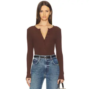 SNDYS Henley Bodysuit in Chocolate Brown
