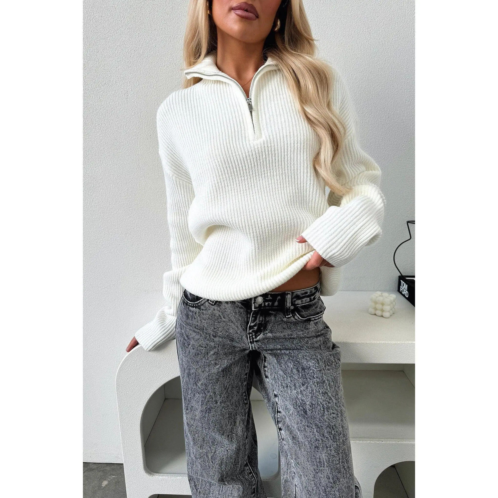 Maree 3/4 Zip Knit - Cream