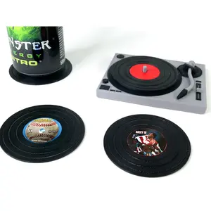 Custom Vinyl Record Coaster Set, Retro Music Coasters, Mini Record Player Drink Cuppad Set, DJ Gift, Vintage Desk Decor