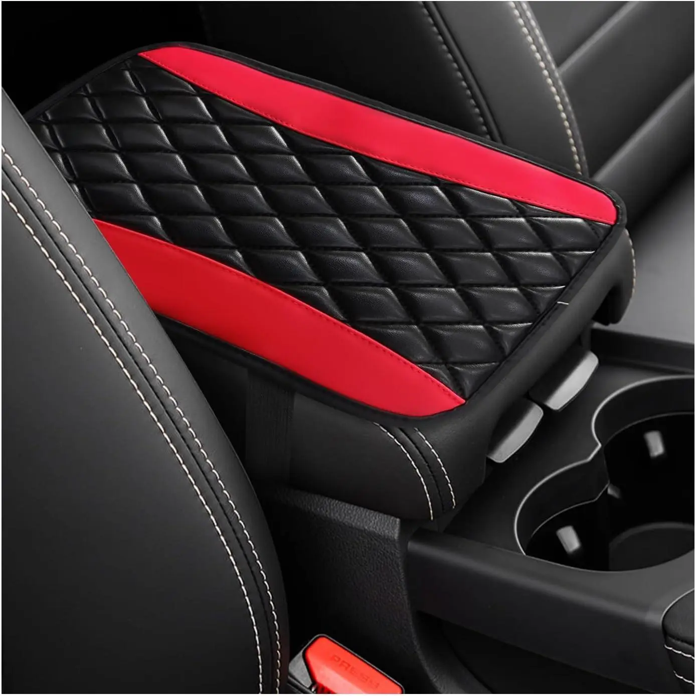 Center Console Cushion Pad Universal Leather Armrest Seat Box Cover Comfortable Auto Armrest Protector Interior Decor Accessories Black & Red