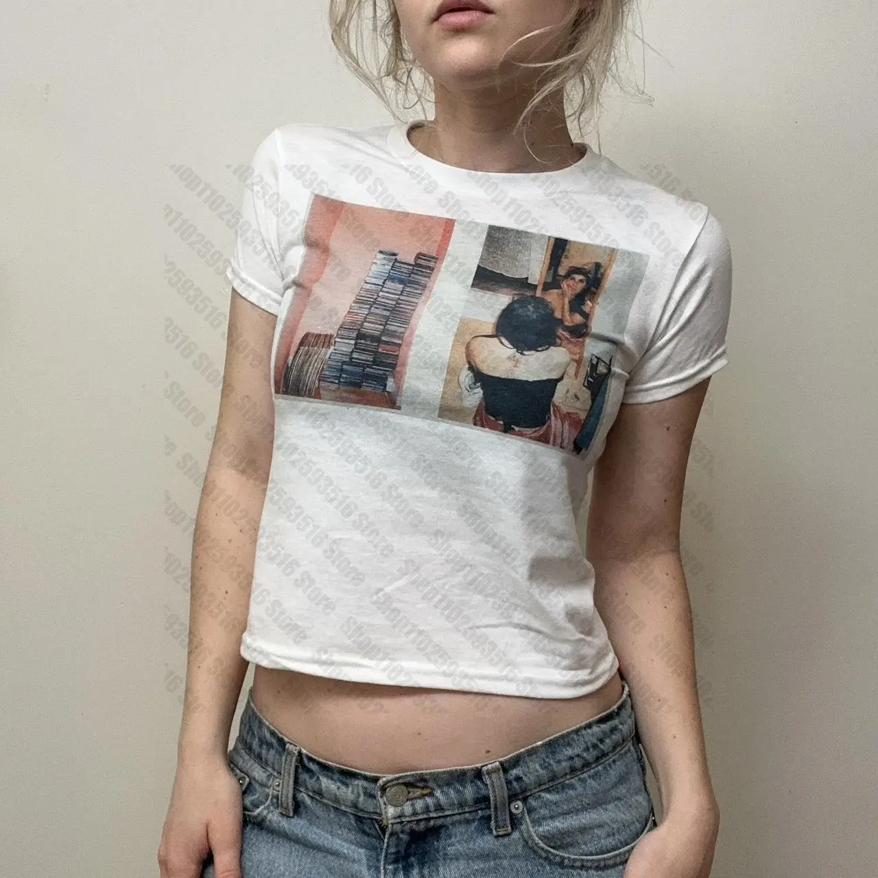 Women 90s Vintage Mall Goth T-shirt Y2K Cyber Grunge Graphic Emo Star Print Tees Harajuku Vintage Short Sleeve O Neck Crop Tops