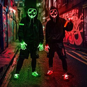 4 Set Halloween LED Mask Light Up Gloves Shoelaces Armbands Light Up Scary Mask Halloween Costume Cosplay Party 4 Set Halloween LED Mask Light Up Gloves Shoelaces Armbands Light Up Scary Mask Halloween Costume Cosplay Party