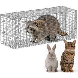 Live Animal Trap Hunting Release Cage with Carrying Handle Sensitive Trigger Collapsible Steel for Raccoons Cats Large Rabbits Skunks Small Foxes Similar Animals