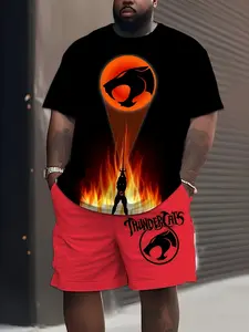 Cool Printing Casual Set - A fashionable combination of loose T-shirts and shorts, in large size Clothes