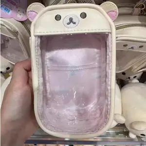 Kawaii Rilakkuma Bear Sister Transparent PU Coin Purse Children's Key Bag Card Holder Small Wallet Gift with Pendant Storage