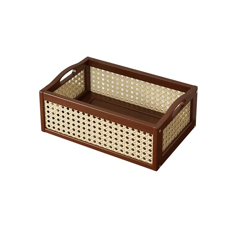 Bamboo Retro Rectangle Desktop Organizer Storage Basket - Multi-Functional Space-Saver Bin for Clutter Organizing