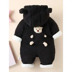 Baby Winter Clothes, Newborn Baby Bear Decor Warm Hooded Jumpsuit, Baby Clothes For Boys And Girls, Suitable For Indoor And Outdoor Wear