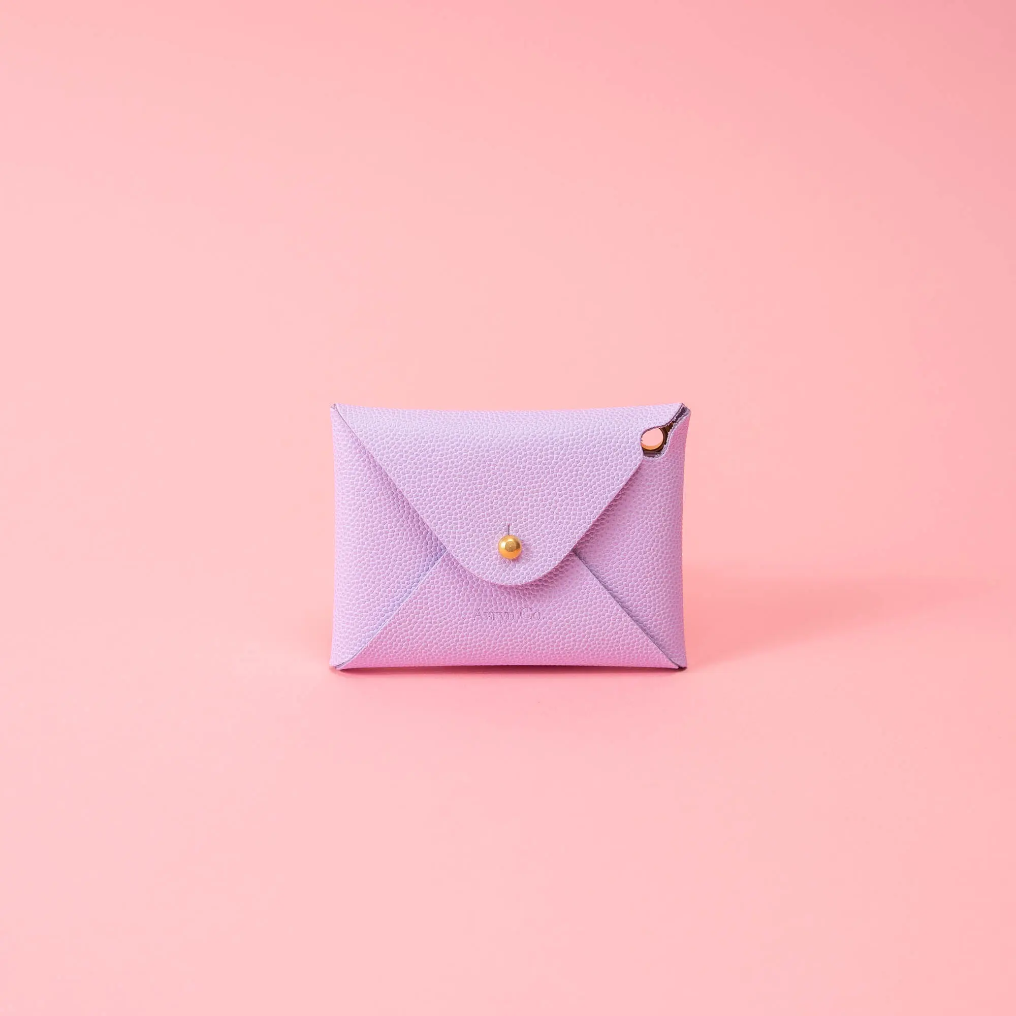 Lilac Purple Pebbled Leather Card Wallet