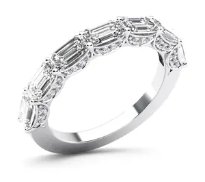 1.55 Ct. Emerald Cut Half Eternity Band with Pave Profile F-G Color VS1 Clarity