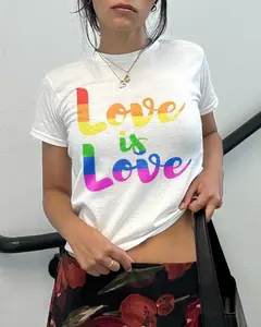 [ Sale up to 35%] + [Freeship] Love Is Love Baby Tee, Retro Y2K Gay Rights Pride Month Top,Vintage LGBTQ Queer Lesbian Equality Shirt,Colorful Aesthetic Graphic Tee