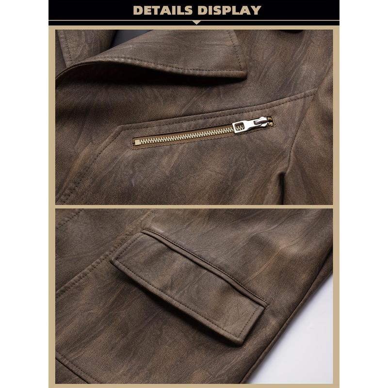 Autumn and winter men's overcoats, British industrial style PU long-neck suit jackets, retro motorcycle jackets, mid-length classic business casual gentleman's formal wear, riding style windproof jackets, designer's new high-end aged fabric, trendy b