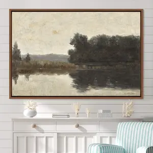 Vintage Landscape Large Wall Art Print Evening by the Lake Nature Wilderness, Green Art, Vintage Art, Minimalist Art, Gift, Wall Decor